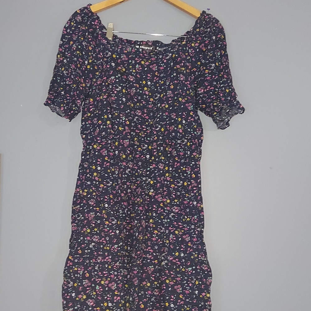 Allegra K Navy Floral Dress with Multicolor Accents